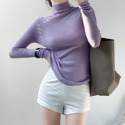 紫色羊毛针织打底衫女春秋2024轻奢半高领高级感超好看上衣潮