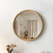 厂促闻森家居日式圆形镜子壁挂原木风梳妆台卫生间墙面实木装饰品