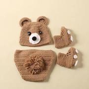 儿童摄影服装新生儿套装毛线手工编织影楼婴儿拍照服小熊三件套