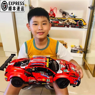 法拉力488积木跑车sp3模型遥控赛车汽车机械组，成人拼装玩具男孩子