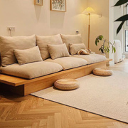 日式沙发实木框架客厅小户型北欧简约储物三人地台布艺原木侘寂风
