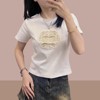 新中式国风浮雕刺绣短袖t恤女2024夏修身(夏修身)显瘦短款上衣潮