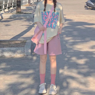 可爱少女学院风运动服套装，女夏季短袖短裤，学生韩版宽松休闲两件套