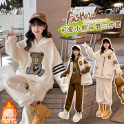 韩版女三件套马甲小熊卫衣冬季加绒中大童冬装加厚套装2022童
