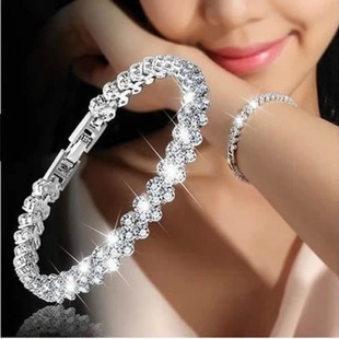 欧美罗马手链女锆石水晶，手镯环镶钻时尚饰品满钻
