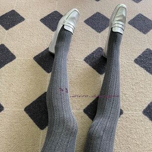 不可思一间薄款细麻花棉质弹力秋冬灰色咖色紫色白色带脚型连裤袜