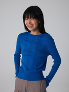 597c原创蓝色毛衣圆领气质收腰显瘦百搭罗纹针织长袖设计感