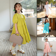 2021童装女童夏季连衣裙韩版中大童亲子装纯棉，公主短袖大摆裙