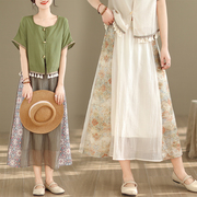 新中式连衣裙禅意休闲夏季女民族风汉元素绿色，套装裙子流行