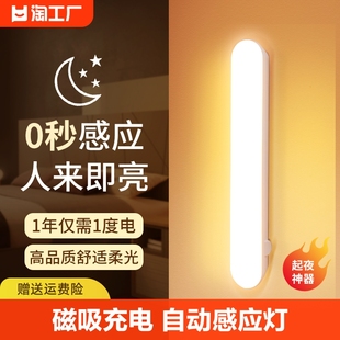 智能人体感应小夜灯led过道家用，充电式自动声控光控楼道走廊壁灯