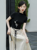 新中式搭配马面裙的T恤女改良成人汉服套装日常中国风连衣裙夏季