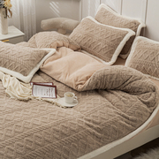 冬季简约加厚保暖纯色雕刻绒牛奶绒塔芙绒床单床笠式四件套床上用