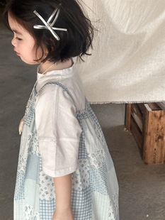 2024春夏季韩国ins女童甜美清新森系格子碎花拼接棉布吊带裙