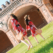 网红同款大码母女装夏装汉服日式风度假时尚连衣裙显瘦雪纺亲子装