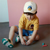 韩国中小童装 夏季男童宝宝黄色条纹连帽卡通洋气短袖T恤