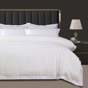 长绒棉60支宾馆酒店床上用品布草纯白色床单被套，四件套全棉白民宿(白民宿)