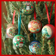 圣诞节礼物小糖果盒子，精灵球圆球形铁盒创意，包装圣诞树装饰红