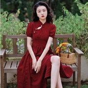 旗袍年轻款少女中国风女装夏红色敬酒服夏季礼服改良新中式连衣裙