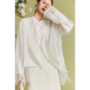 素木蕾丝拼接白衬衫女春季2024年衬衣新中式长袖宽松大码女装