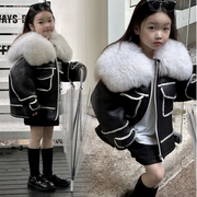 韩国童装儿童皮草整皮超大狐狸，毛领真毛时尚洋气复合皮毛一体