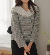 韩国大码女装2024春装时尚双层娃娃领系扣淑女外套特16
