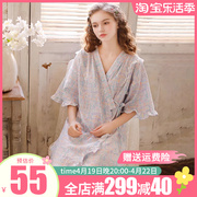 和服式睡衣女夏季纯棉睡裙，可爱日系甜美薄款短袖宽松大码睡袍浴袍
