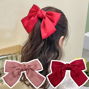 韩国儿童高级感红色发卡后气质女孩公主大蝴蝶结缎面发夹脑勺头饰