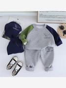 0-5岁男宝宝春秋季圆领，长袖运动套装，中小童长袖长裤两件套批