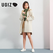 UGIZ春秋季韩版女装纯色中长款假两件连帽风衣外套女UCHD901