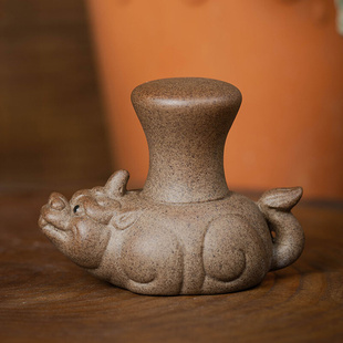 粗陶貔貅壶盖托 手工雕塑陶瓷盖置盖托功夫茶具配件茶宠摆件可养
