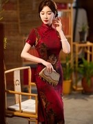 复古民国风老上海长旗袍2024年年轻款少女短袖印花中式连衣裙