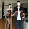 新中式情侣装夏季小众设计感短袖，衬衫男女两件套法式一裙一衣潮流