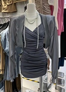 韩版夏季小女人，純欲挂脖包臀修身连衣裙长袖，薄款防晒衫两件套