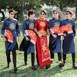 伴郎服兄弟团服装中式国风结婚礼，新郎接亲唐装，长袍大褂搞笑汉服男