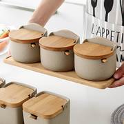 调料盒三件套装日式创意家用装糖味精盐罐陶瓷厨房翻盖佐料调味罐