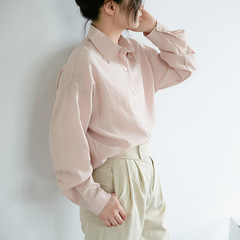 月野浅粉色早秋简约时髦长袖衬衫
