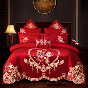 婚庆用四件套大红色刺绣，婚礼婚房六件套结婚喜庆被套龙凤床上用品