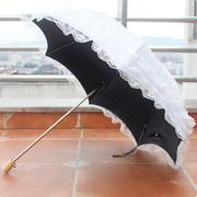 速发黑胶二折叠双层蕾丝纯白色防紫外线公主伞太阳伞晴雨伞遮阳洋