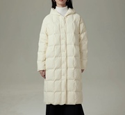 韩国东大门冬季经典方格时尚保暖绗缝连帽过膝长款羽绒服外套