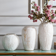 现代干花陶瓷插花花瓶中式摆件复古小清新白色粗陶瓷器桌面装