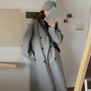 灰色呢子大衣女秋冬季2023韩版赫本风气质毛呢外套中长款加厚