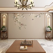 现代新中式墙纸客厅电视背景墙壁纸，风景花鸟墙布壁画简约中国风