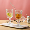 法式高脚饮料杯浮雕玻璃果汁杯葡萄红酒杯家用钻石杯餐厅复古杯子