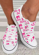 欧美粉色芭比Barbie字母休闲帆布鞋女大码外贸运动平底单鞋潮