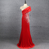 红色丝绒礼服钉珠优雅气质显瘦鱼尾连衣裙主持人礼仪模特年会长裙
