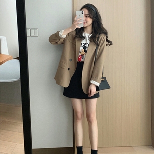 21年复古小西装外套女韩版春季设计感小众休闲款常规版小西服上衣