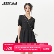 jessyline夏季女装 杰茜莱黑色v领修身连衣裙 324211422