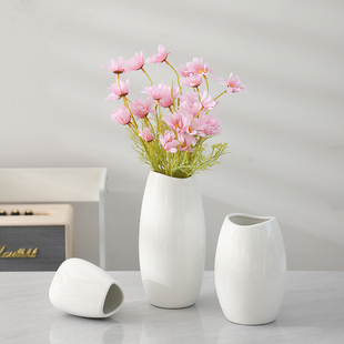 可装水陶瓷花瓶三件套白色，北欧创意装饰干花，鲜花餐桌客厅插花摆件