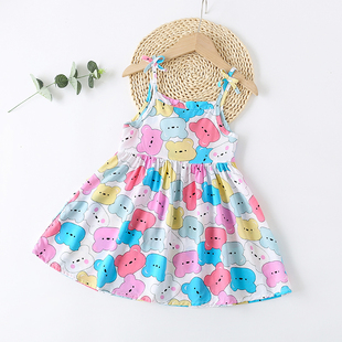 可爱女童连衣裙夏季吊带裙，绵绸儿童裙子棉绸，婴儿人造棉女宝宝睡裙