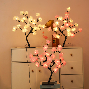 LED彩灯闪灯串卧室房间玫瑰花树灯装饰台灯创意闺蜜小夜灯